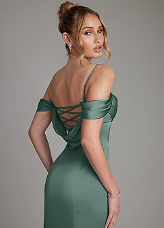 Azazie Nira Bridesmaid Dresses Eucalyptus Mermaid Corset Stretch Satin Dress image2