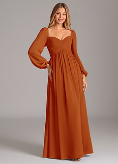 Azazie Alia Robes de demoiselle d'honneur Robe Trapèze en Mousseline de soie Manche longue Paprika image5