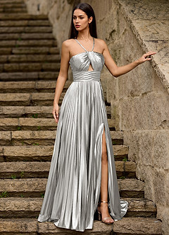Foil Silver Metallic Prom Dress image3