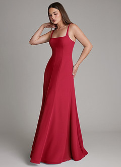 Azazie Nyla Bridesmaid Dresses Scarlet A-Line Square Neckline Chiffon Dress image3