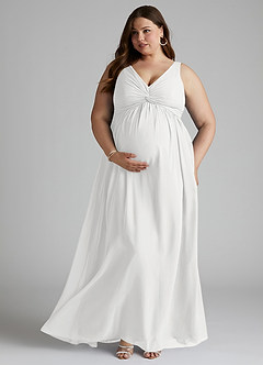 Azazie Yetta Maternity Bridesmaid Dresses A-Line V-Neck Gathered Chiffon Floor-Length Dress image1