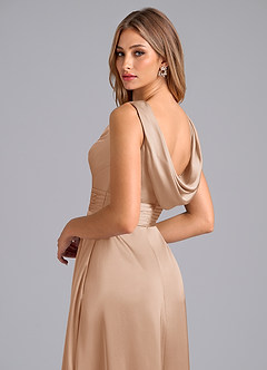 Azazie Karina Robes de demoiselle d'honneur Robe Trapèze en Satin extensible Plissée Rose Perle image2