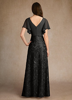 Azazie Fallon vestidos de madre de la novia Vestido de Negro de Encaje de Corte En A con Plisado image4