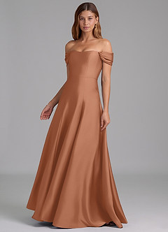 Azazie Seriana Bridesmaid Dresses Bronzer A-Line Off the Shoulder Stretch Satin Convertible Dress image3