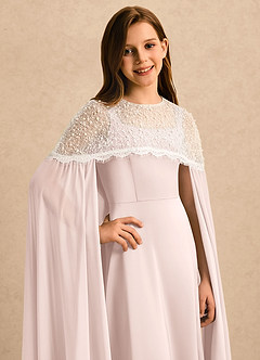 Azazie June Girls Formal Flower Girl Dresses Blushing Pink A-Line Lace Stretch Satin Dress image6