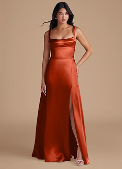 Azazie Hope Bridesmaid Dresses Paprika A-Line with Pockets Metallic Satin Dress image5