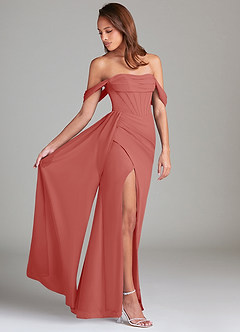 Azazie Amyra Robes de demoiselle d'honneur Robe Fourreau Convertible en Mousseline de soie Épaules dénudées Antique Rose image3