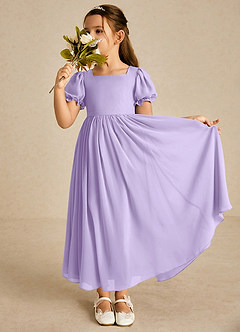 Azazie Joss vestidos de niña de las flores Vestido de Lila de Gasa de Corte En A con Con mangas image1