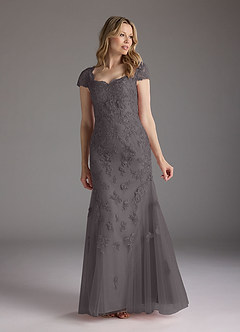 Azazie Marbella Mother of the Bride Dresses Steel Grey Mermaid Queen Anne Sequins Lace Dress image1