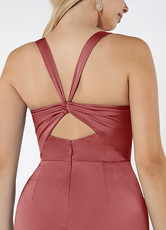 Azazie Mero 신부 들러리 드레스 인어 주름진 스트레치 새틴 바닥 길이 드레스 image5