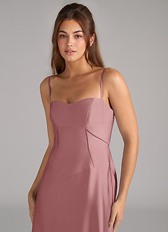 Azazie Valentine Bridesmaid Dresses Dusty Rose A-Line Corset Stretch Satin Dress image6