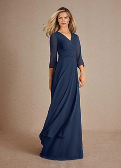 Azazie Mayfield Mother of the Bride Dresses Dark Navy A-Line Pleated Chiffon Dress image2