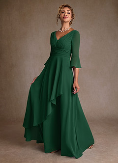 Azazie Eire vestidos de madre de la novia Vestido de Verde Oscuro de Gasa de Corte en A con Plisado image3