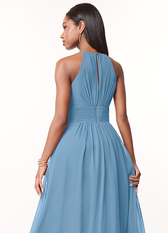 Azazie Bonnie Bridesmaid Dresses Steel Blue A-Line Keyhole Ruched Chiffon Dress image4