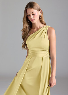 Azazie Dallas Bridesmaid Dresses Lemon Sorbet A-Line One Shoulder Stretch Satin Dress image6