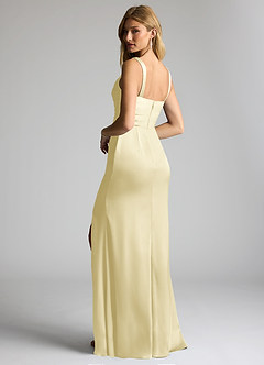 Azazie Elida Bridesmaid Dresses Lemon Sorbet Sheath Pleated Stretch Satin Dress image2
