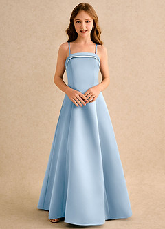 Azazie Izel Girls Formal Robe Demoiselle D'honneur Fillette Robe Trapèze en Mat Satiné Plissé Ivoire Bleu Poudré image6