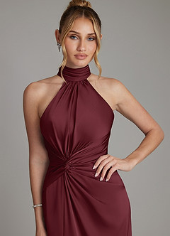 Azazie Gracelynn Rochii de domnișoară de onoare Teacă Plisat Satin elastic Lungime până la podea Rochie image4