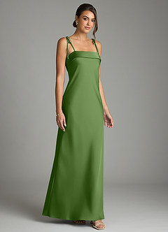 Azazie Ellia Bridesmaid Dresses Basil Sheath Bow Stretch Satin Dress image3