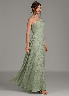 Azazie Melanie Kleider zum Anprobieren zu Hause Eine Linie One-Shoulder Blumen-Burnout Kleid Agave image4