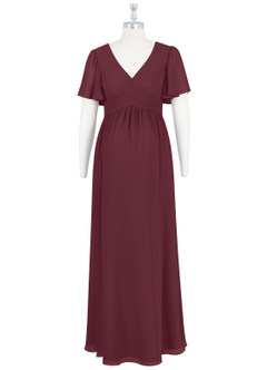Azazie Verna Maternity Bridesmaid Dresses A-Line V-Neck Ruched Chiffon Floor-Length Dress image7