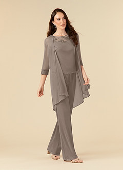 Azazie Frances Mother of the Bride Dresses Taupe Jumpsuit/Pantsuit Scoop Mesh Dress image3