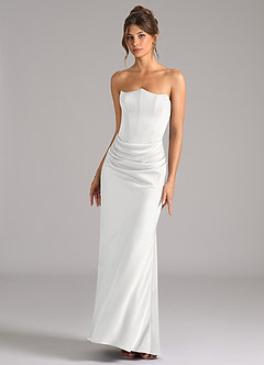 Azazie Debby Jurken voor bruidsmeisjes Converteerbaar Jurk van Stretch Satijn met Zeemeermin Strapless Wit image4