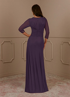 Azazie Annetta Mother of the Bride Dresses Plum A-Line V-Neck Pleated Mesh Dress image4
