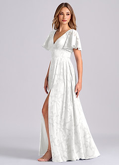 Azazie Kimber Bridesmaid Dresses White A-Line with Pockets Floral Burnout Dress image5