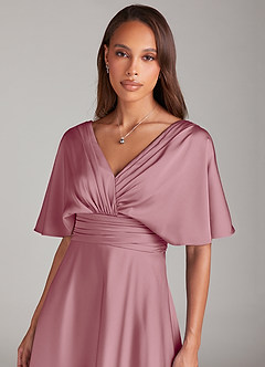 Azazie Pamela Bridesmaid Dresses Vintage Mauve A-Line Pleated Stretch Satin Dress image5