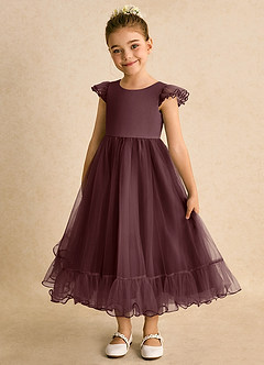 Azazie Phebs Blumenmädchenkleider A-Linie Tüll Kleid Sangria image1