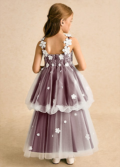 Azazie Teacup Flower Girl Dresses Ivory Cabernet Ball-Gown Lace Tulle Dress image9