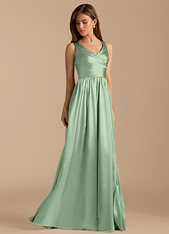 Azazie Keyla Bridesmaid Dresses Matcha A-Line Pleated Metallic Satin Dress image4