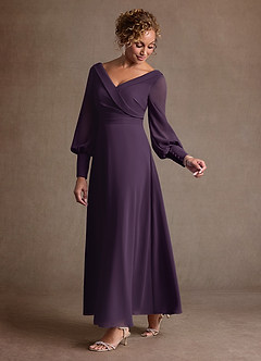 Azazie Paterson Abiti per la Madre della Sposa Abito A-Line in Chiffon Plissettato Prugna image5