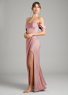 Azazie Johana Bridesmaid Dresses Dusty Rose Mermaid Off the Shoulder Stretch Satin Convertible Dress image7