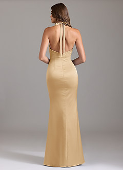 Azazie Valerie Bridesmaid Dresses Gold Mermaid Pleated Stretch Satin Dress image2