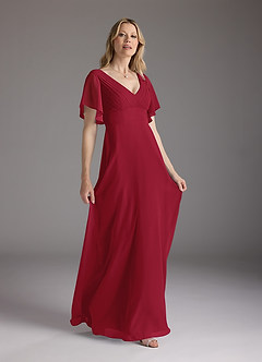 Azazie Alessa Mother of the Bride Dresses Burgundy A-Line V-Neck Pleated Chiffon Dress image4