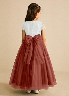 Azazie Bumblebee Blumenmädchenkleider A-Linie Spitze Tüll Kleid Elfenbein Kastanienbraun image3