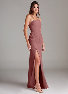 Azazie Eren Bridesmaid Dresses Desert Rose Sheath One Shoulder Chiffon Dress image4