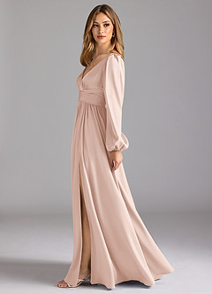 Azazie Norah Robes de demoiselle d'honneur Robe Trapèze en Satin extensible Rose Pâle image4