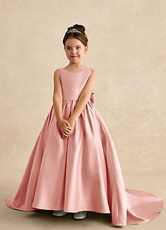 Azazie Mimia Flower Girl Dresses Rosette A-Line Bow Matte Satin Dress image3