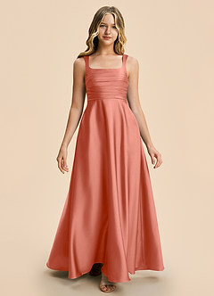 Azazie Azaria Junior A-Linie Plissee Stretch-Satin Kleid Lachsrosa image5
