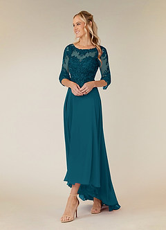 Azazie Monza Mother of the Bride Dresses Ink Blue A-Line Lace Chiffon Dress image2
