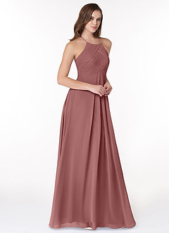 Azazie Ginger Bridesmaid Dresses Desert Rose A-Line Halter Pleated Chiffon Dress image1