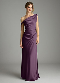 Azazie Emerson Bridesmaid Dresses Plum Mermaid Off the Shoulder Stretch Satin Dress image3