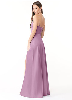 Azazie Halsey Final Sale Wisteria A-Line Side Slit Stretch Satin Dress image5
