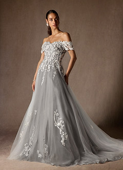 Azazie Rowe Hochzeitskleider Ballkleid Schulterfrei Tüll Kleid Diamantweiß Mokka image5