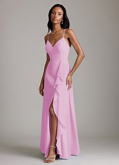 Azazie Naeem Bridesmaid Dresses Candy Pink A-Line V-Neck Ruffle Chiffon Dress image5
