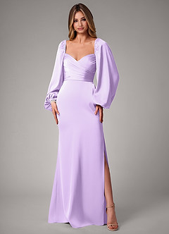 Azazie Sonata Bridesmaid Dresses Lilac Sheath Long Sleeve Stretch Satin Convertible Dress image3