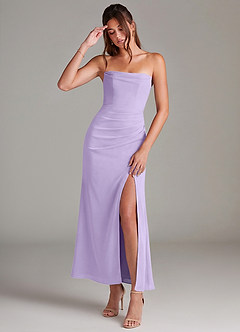 Azazie Leonis Robes de demoiselle d'honneur Robe Sirène Convertible en Mousseline de soie Sans bretelles Lilas image1